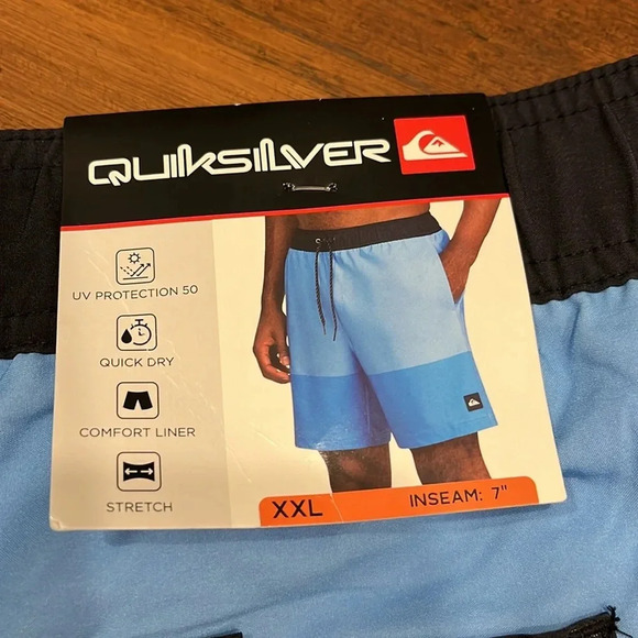 NWT Quiksilver Blue Colorblock Men's Swim Trunks Board Short 7" Inseam XXL FLAW - Picture 7 of 9
